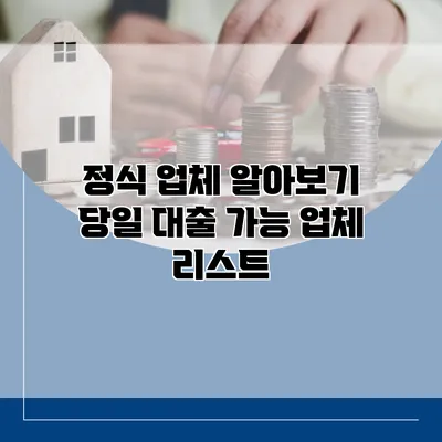 정식 업체 알아보기 당일 대출 가능 업체 리스트